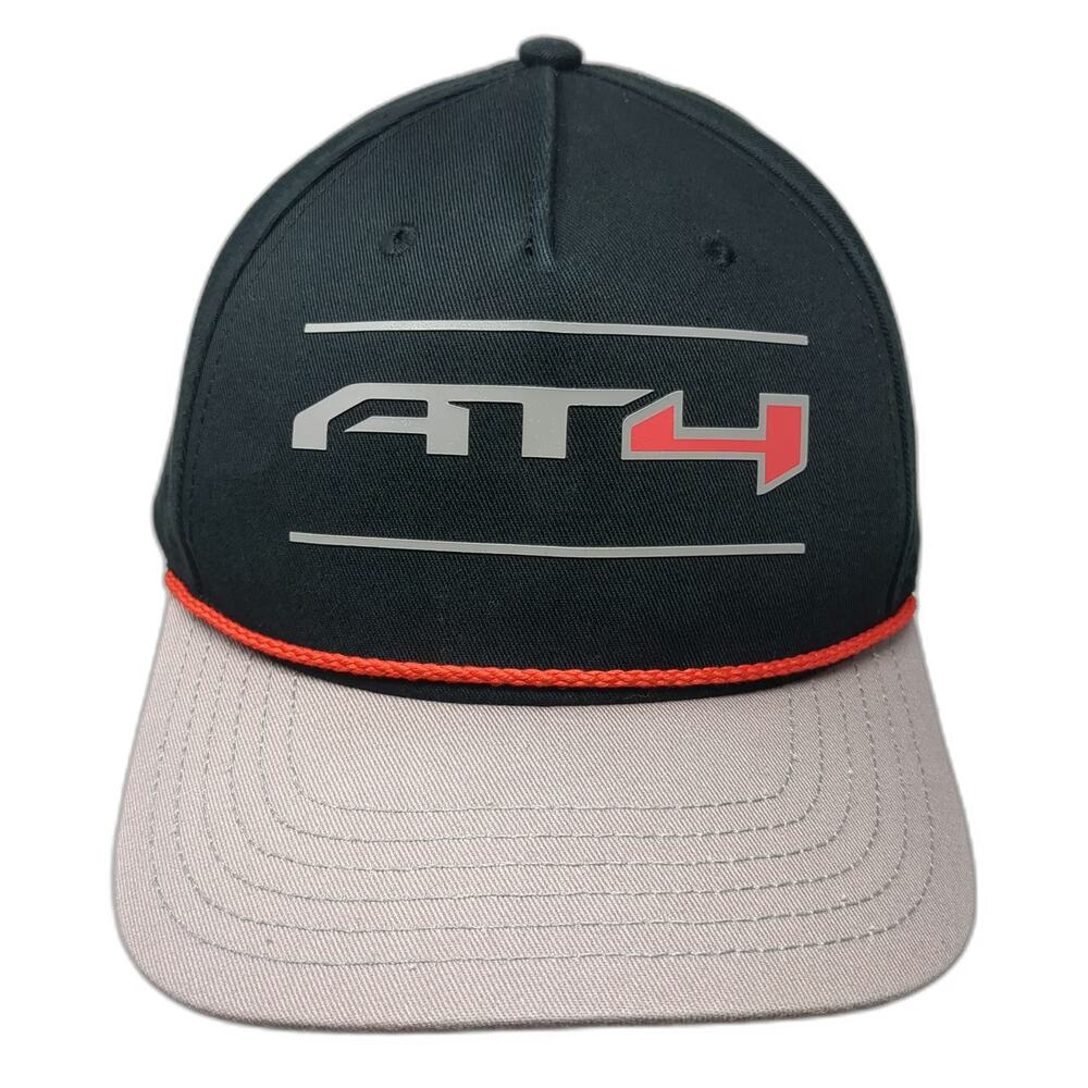 GMC AT4 5 Panel Black Hat One Size Snapback Rope Cotton Gray Brim Logo Graphic